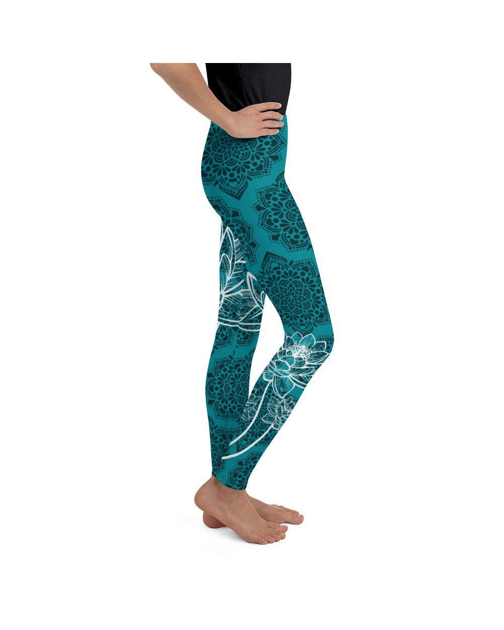 Youth Cyan Blue Lotus Leggings Blue/Black/White | Gearbunch.com