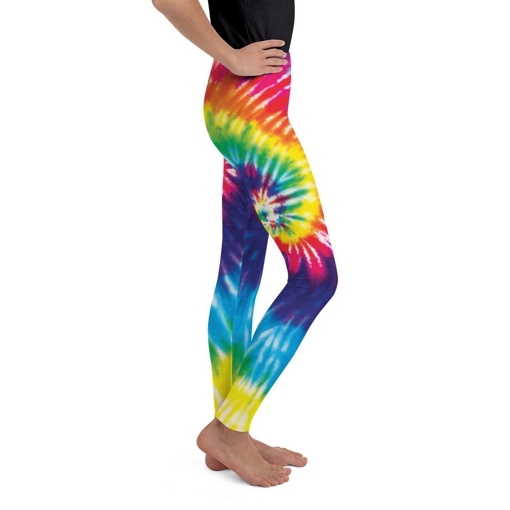 Youth Tie Dye Swirl Leggings Rainbow Purple/Yellow/Red | Gearbunch.com