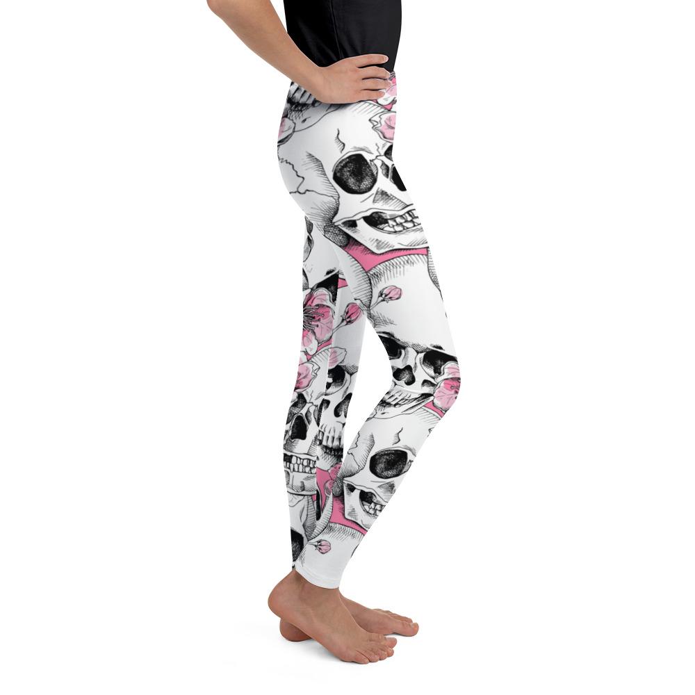 Pink Floral Skulls Youth Leggings