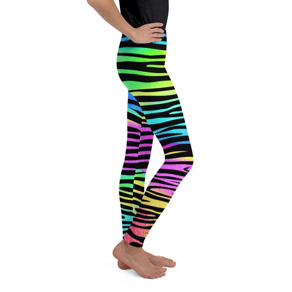 Youth Colorful Zebra Striped Leggings Rainbow | Gearbunch.com