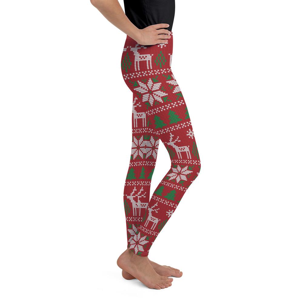 Youth Red Ugly Christmas Leggings Red/Green/White | Gearbunch.com