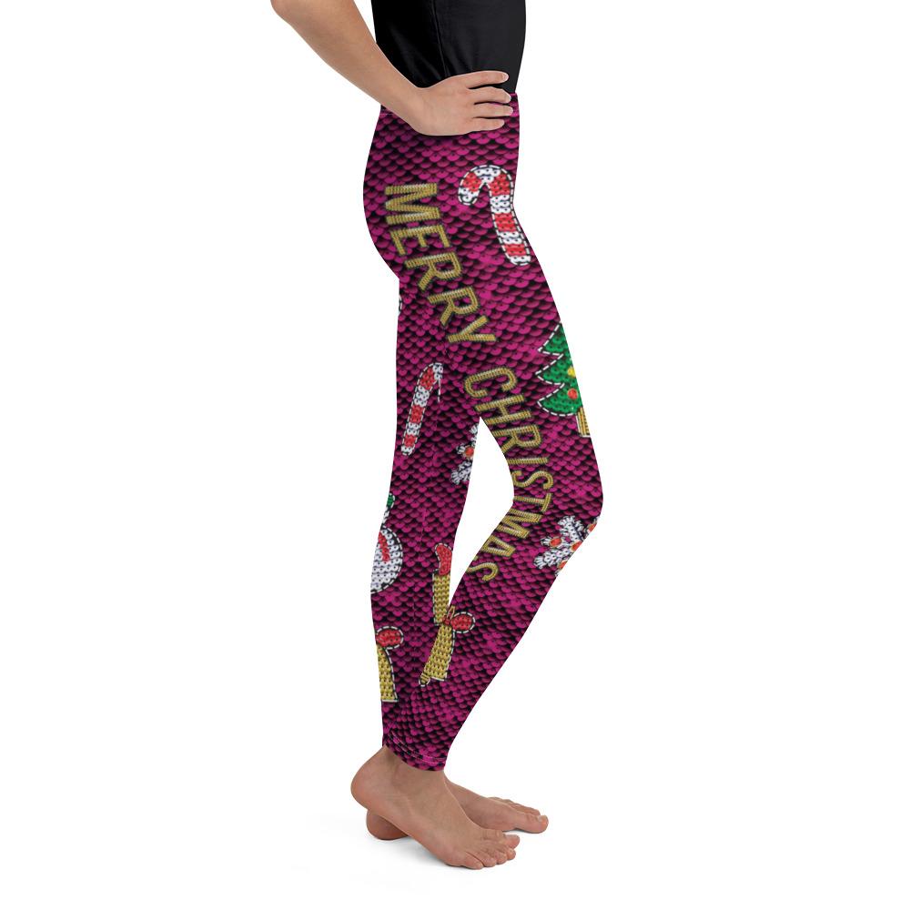 Youth Christmas Paillette Leggings Purple/White/Red | Gearbunch.com