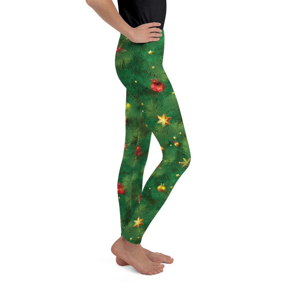 Youth Realistic Christmas Tree Leggings Green/Red/Gold | Gearbunch.com