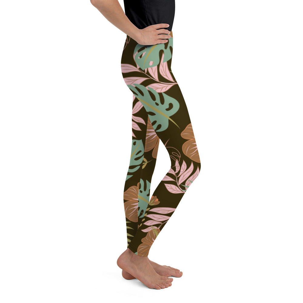 Youth Fall Floral Leggings Brown/Pink/Green | Gearbunch.com