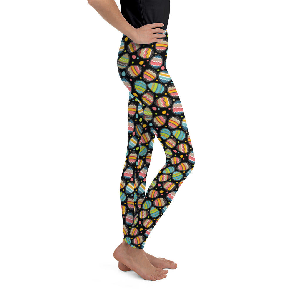 Youth Easter Eggs Leggings Black Blue Yellow Gearbunch