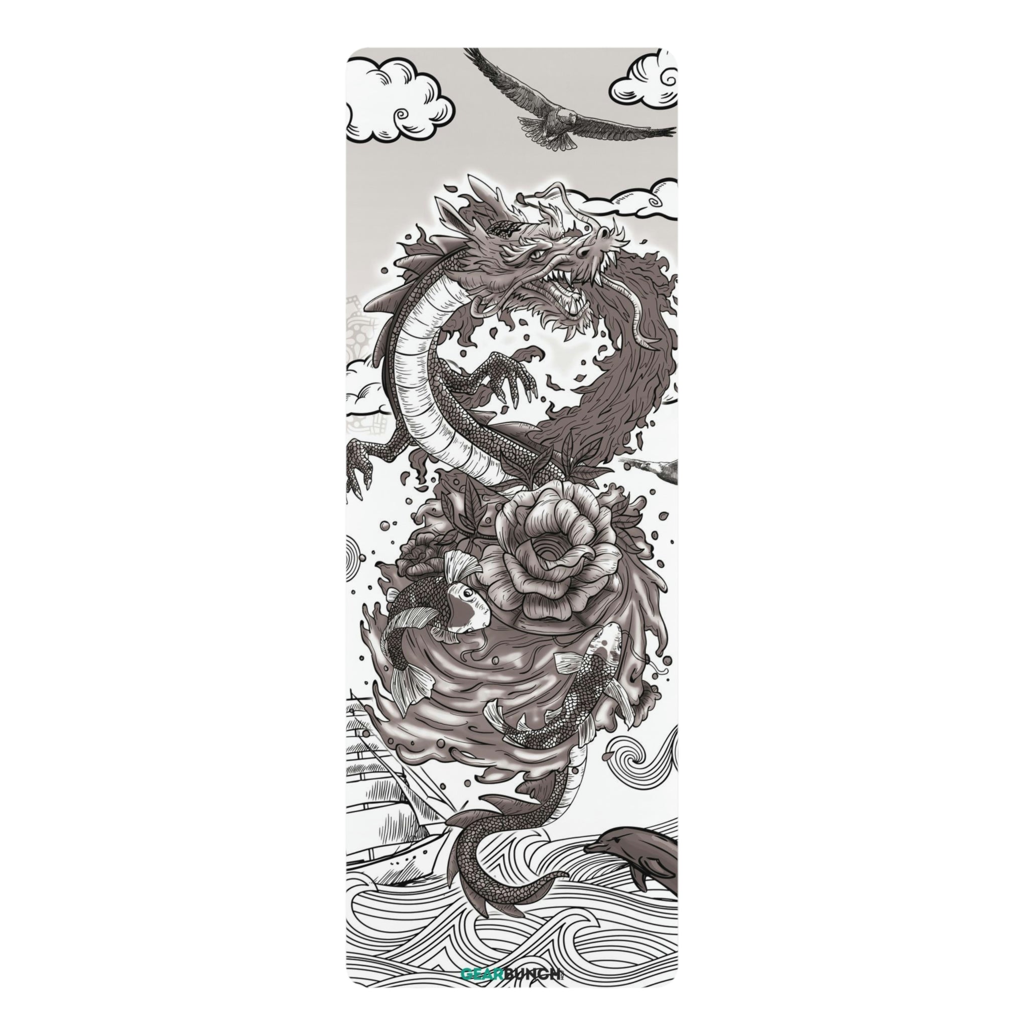 GearBunch Black & White Tattooed Dragon Yoga Mat