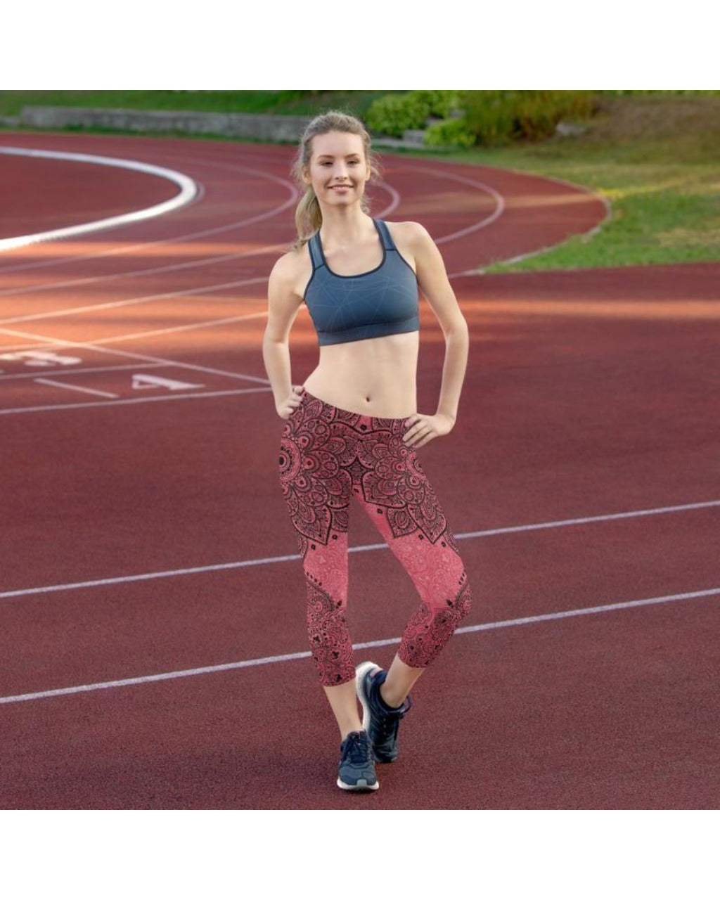 Baby Pink and Black Mandala Capris | GearBunch Leggings