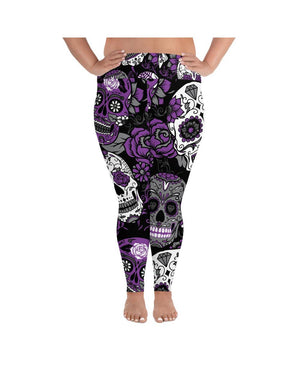 Purple Sugar Skull Plus Size Leggings