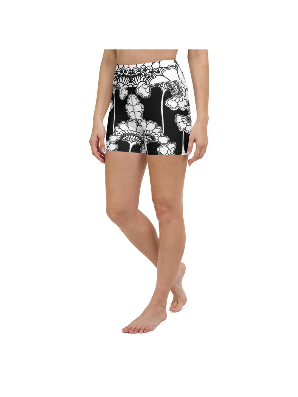 Japanese Floral Yoga Shorts Gearbunch