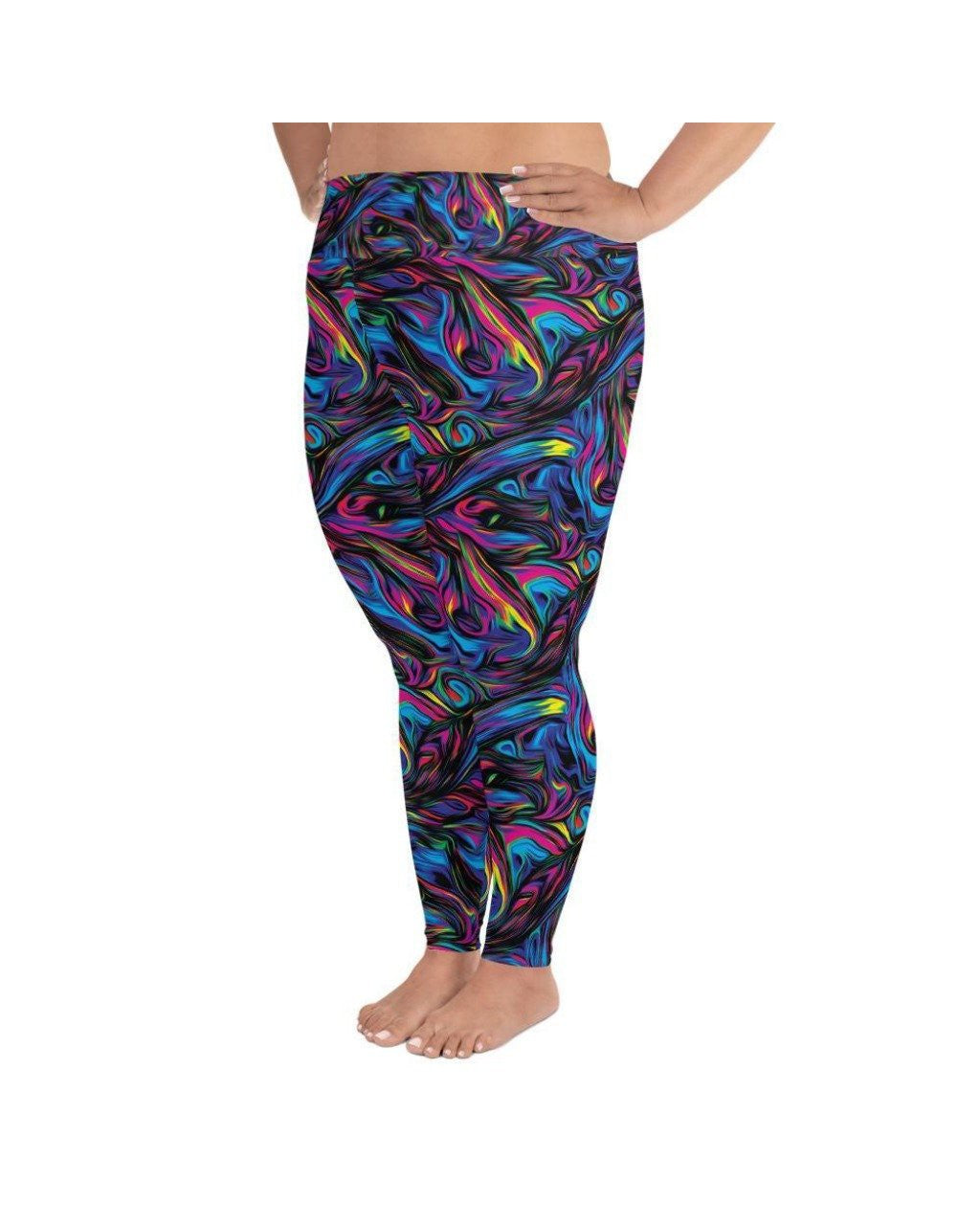 Psychedelic Neon Paint Plus Size Leggings - Gearbunch