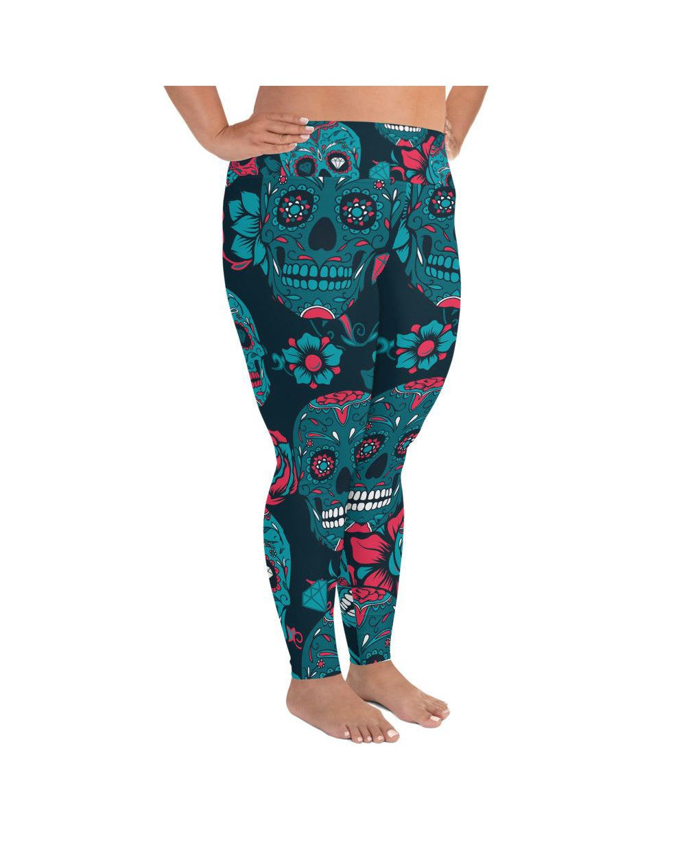 Blue Sugar Skull Plus Size Leggings