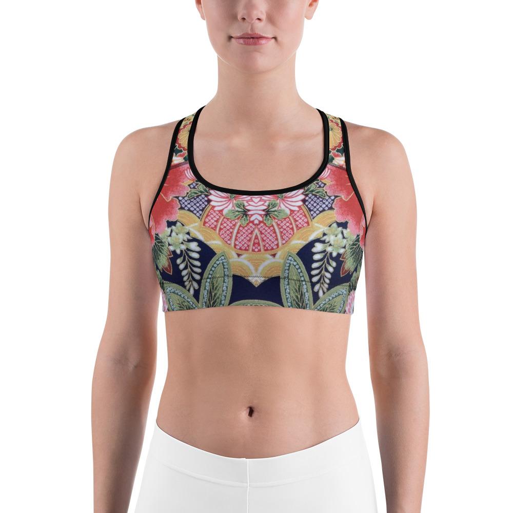 Women's oriental floral sports bra front view