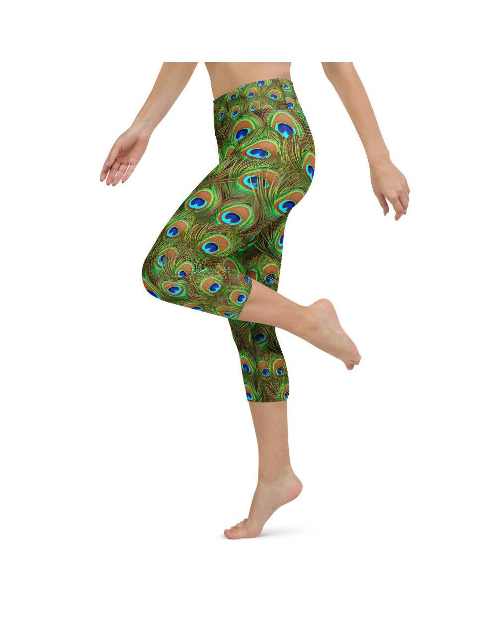 Peacock Feathered Yoga Capris - Gearbunch