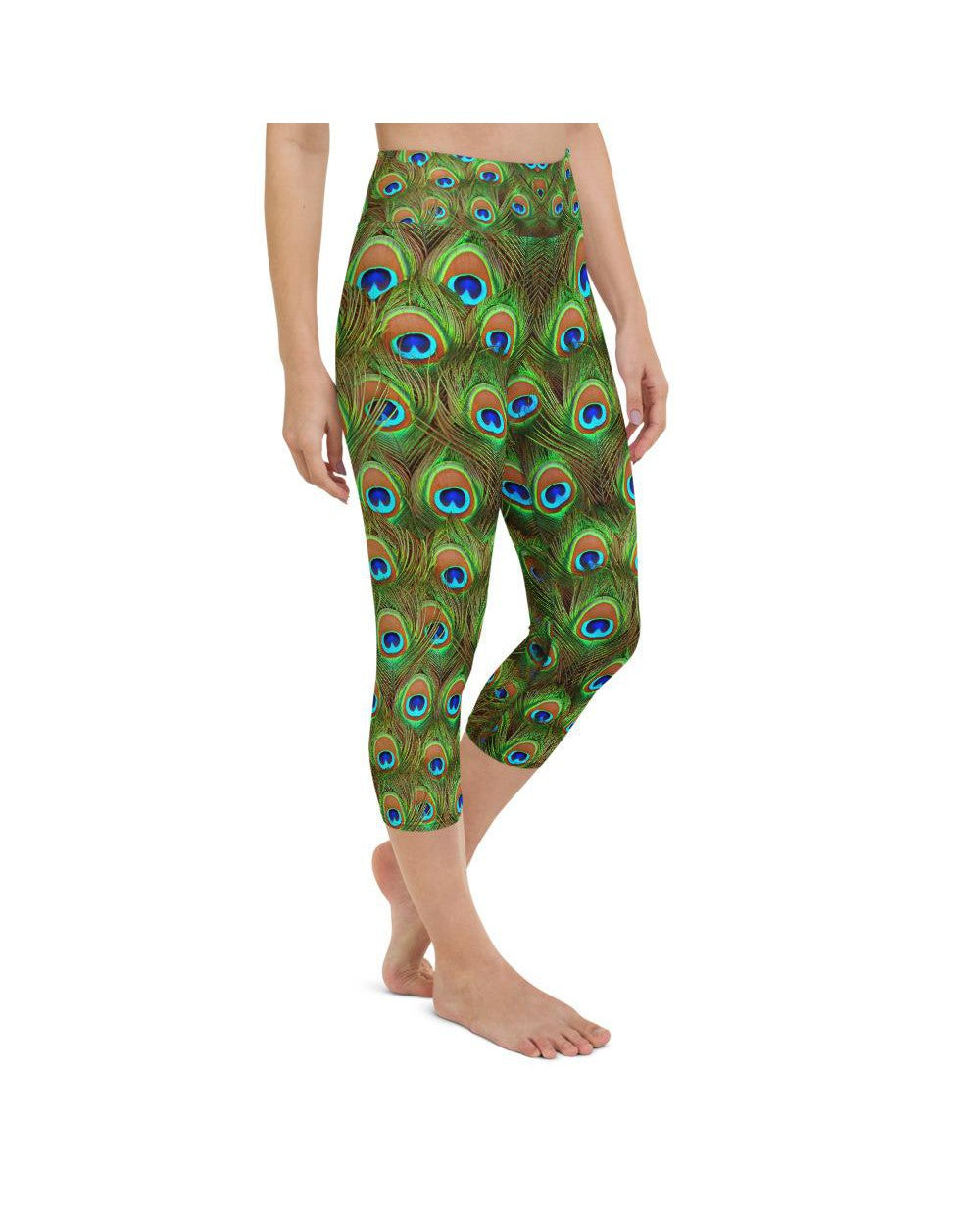 Peacock Feathered Yoga Capris - Gearbunch