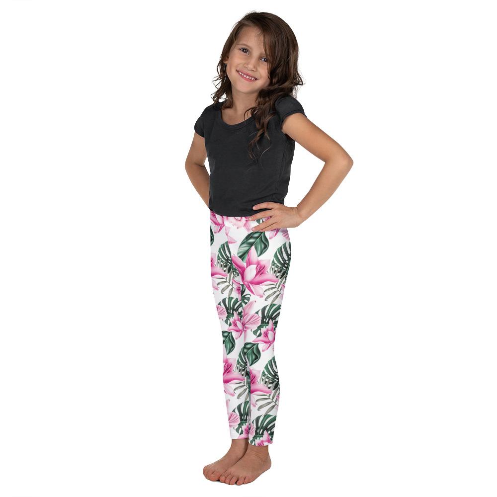 Tropical Floral White Kid's Leggings - Gearbunch