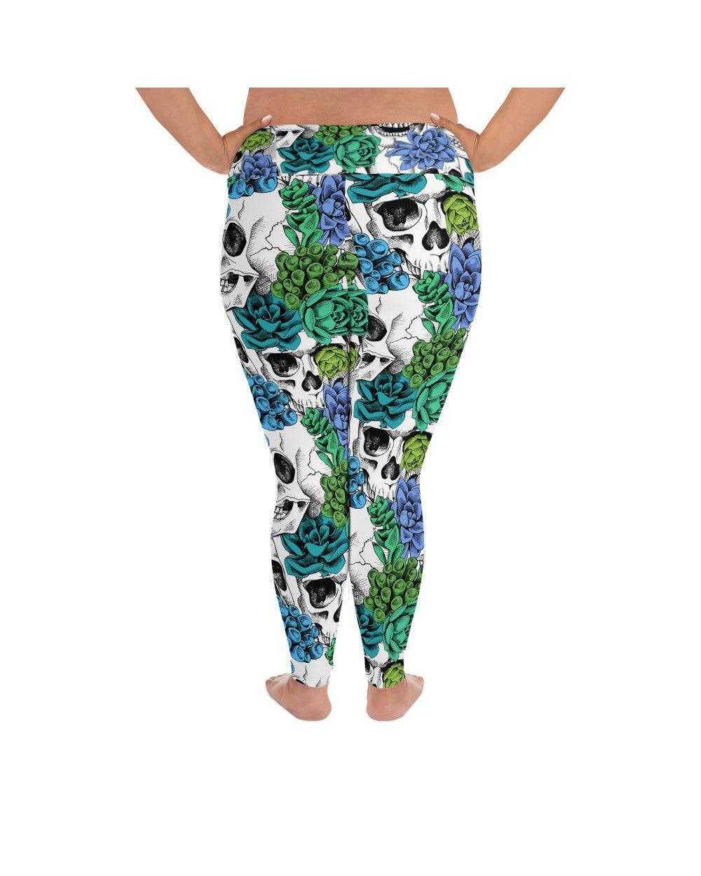 Womens Plus Size Blue Floral Skulls Leggings White | Gearbunch.com