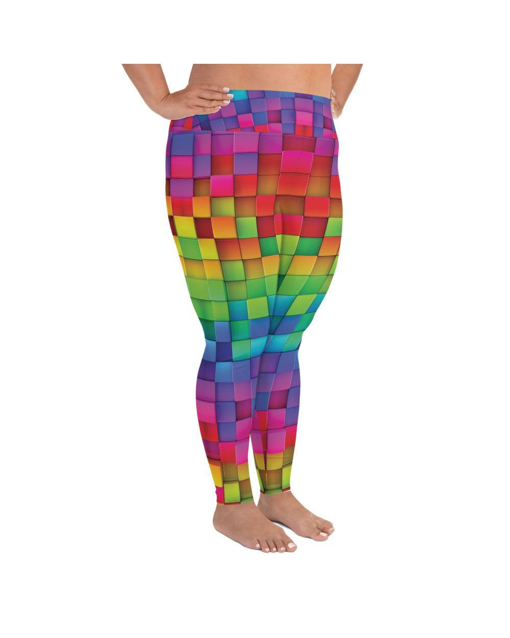 Rainbow Shops Womens Plus Size Color Block High Waisted Leggings