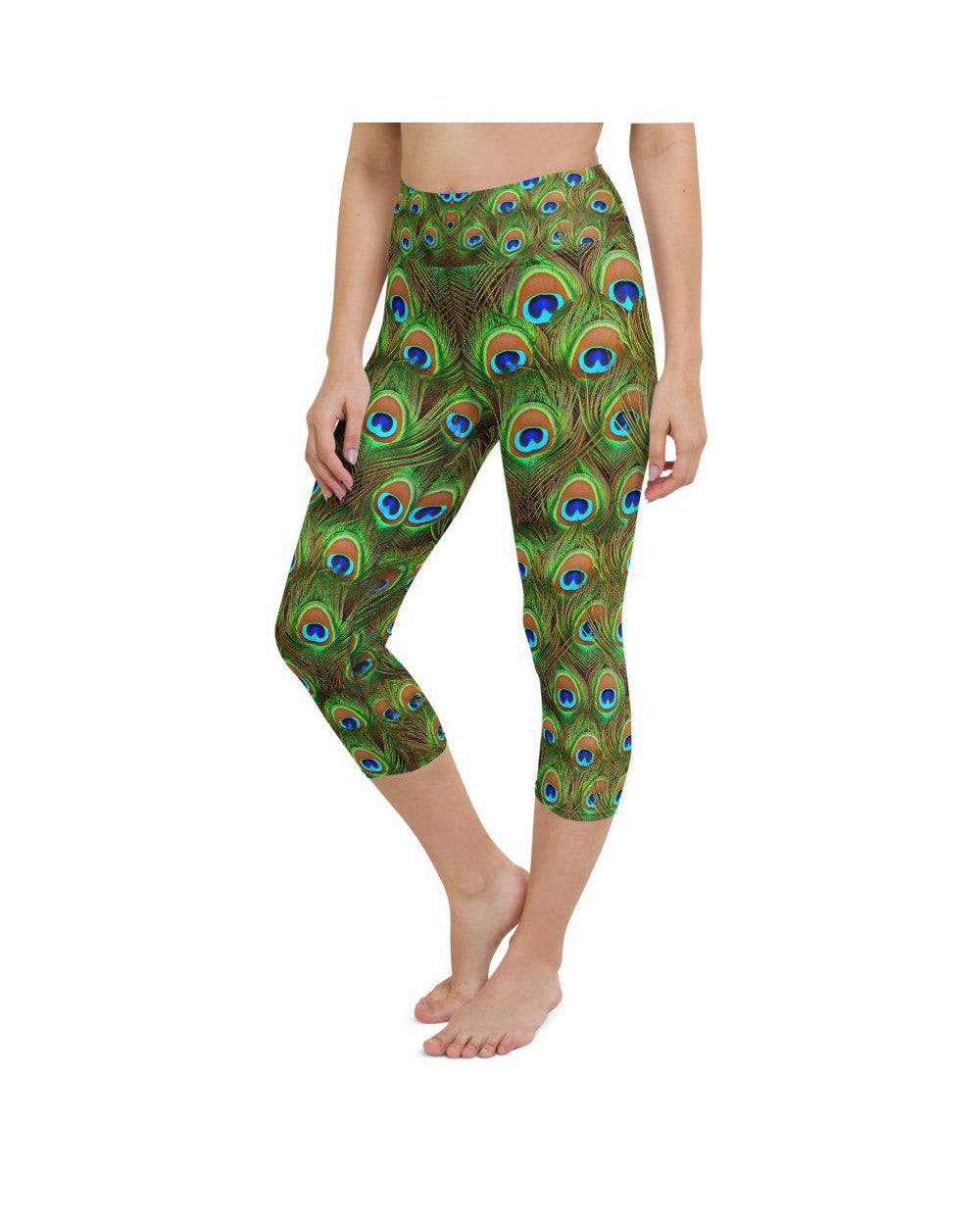 Peacock Feathered Yoga Capris - Gearbunch