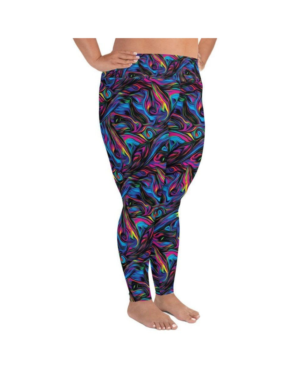 Psychedelic Neon Paint Plus Size Leggings | Gearbunch